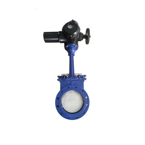 380VAC on off  type HEM multi turn motorized actuator with knife gate valve CF8 for pulp, sewage, coal slurry, ash , slag wate