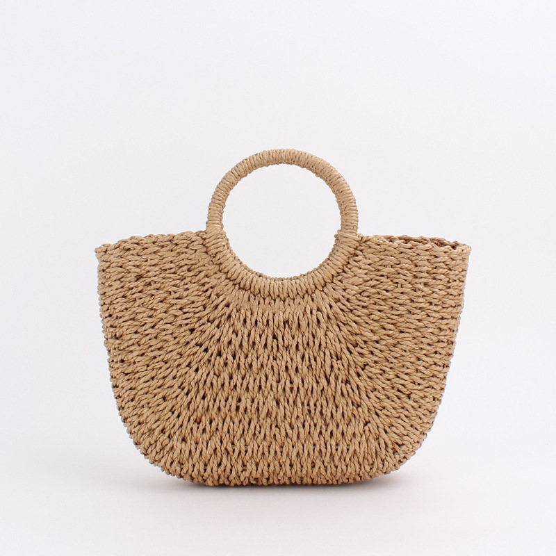 Wholesale woven paper shopping grocery basket handbag eco friendly beach straw basket raffia bag