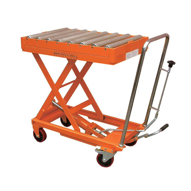 Manufacturer Guarantee 100kg Capacity Trolley Lift Table Manual Height Adjustable Hand Hydraulic Lift Table truck