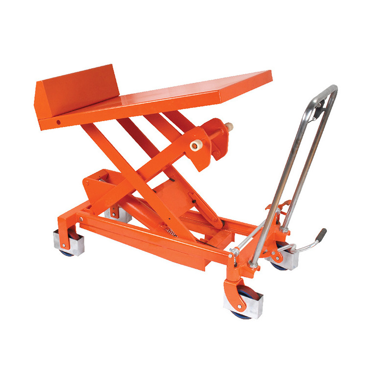 Manufacturer Guarantee 100kg Capacity Trolley Lift Table Manual Height Adjustable Hand Hydraulic Lift Table truck