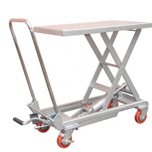 Manufacturer Guarantee 100kg Capacity Trolley Lift Table Manual Height Adjustable Hand Hydraulic Lift Table truck