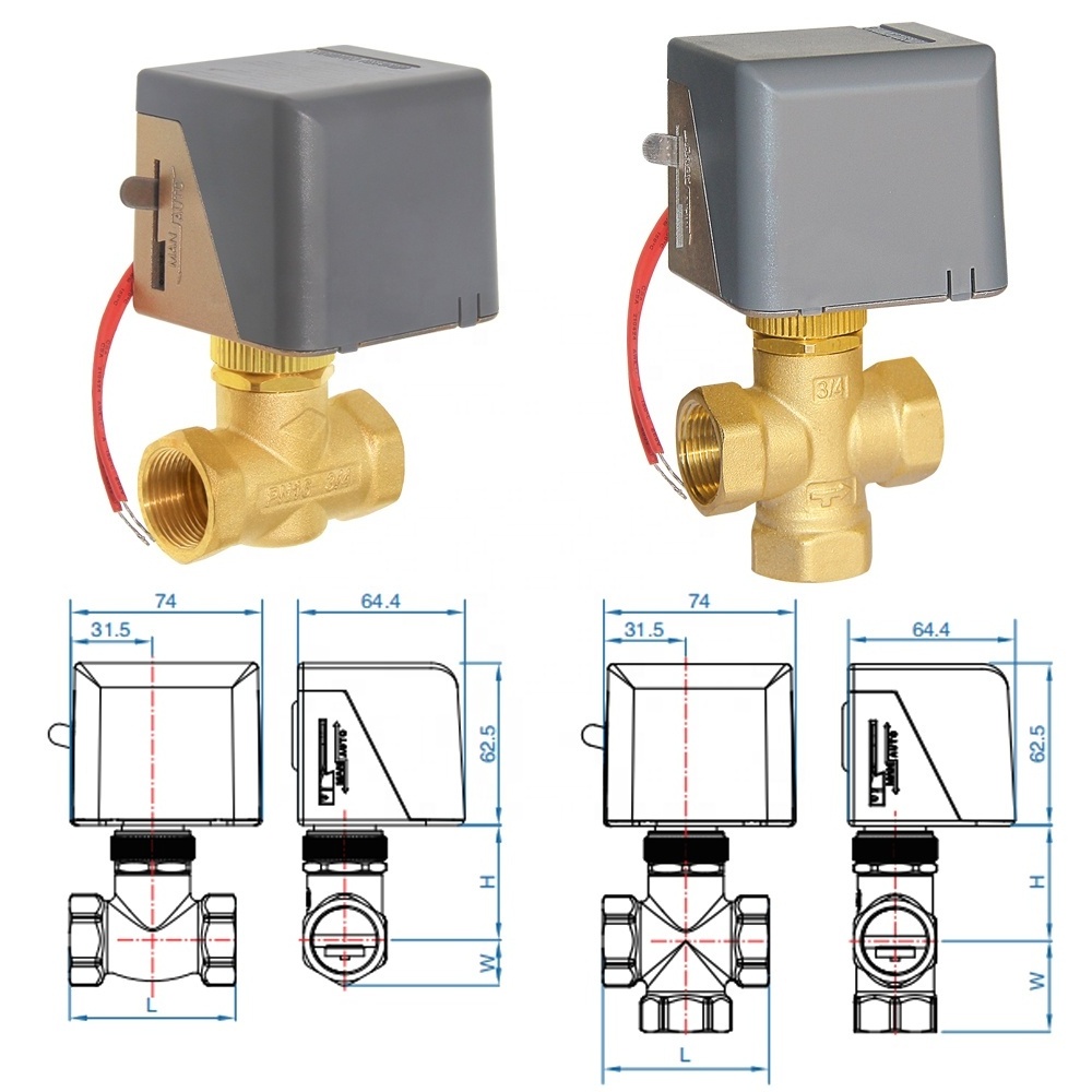 DN15/20/25 Pressure Independent Brass Water Control Solenoid Fan Coil Valve Actuators Motorized Zone Valve