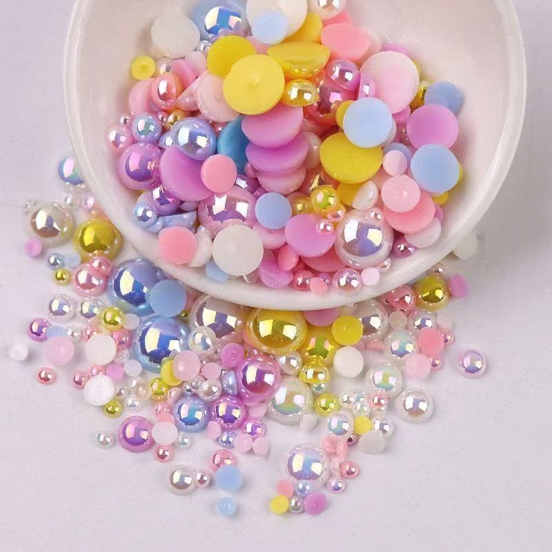 Nail Jewelry Pearls Wholesale Ready Stock Flatback Half Round Black Beige White Pearls  for Garment Decoration Accessories