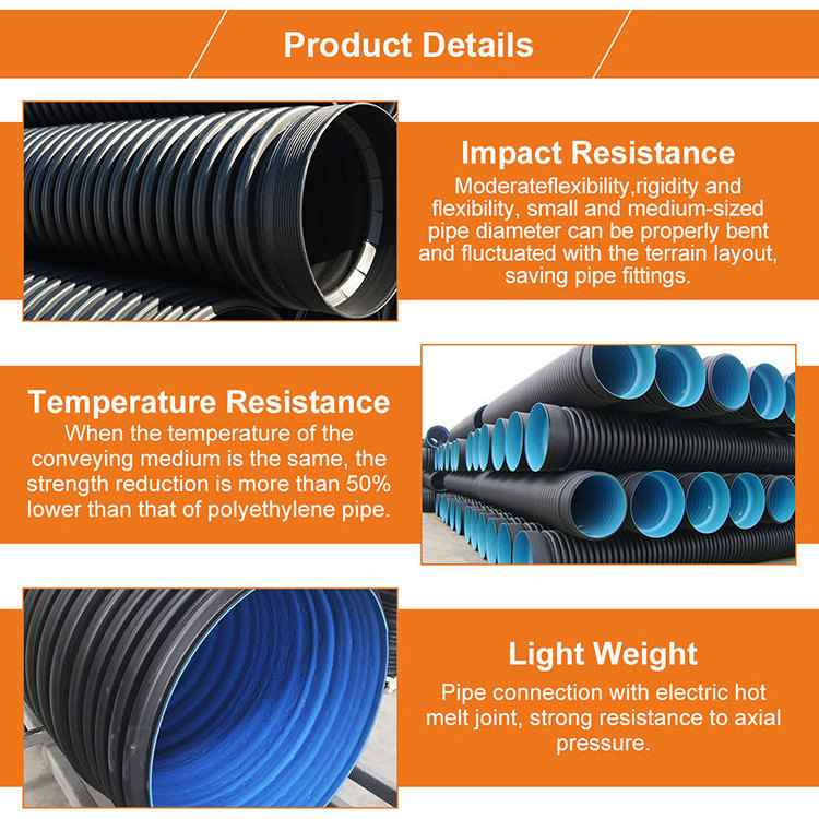 Large Dn600 Black Hdpe 10 Foot Diameter Plastic Drain Hdpe Pipe Prices 18 12 Inch Plastic Corrugated Culvert Pipe Manufacturer