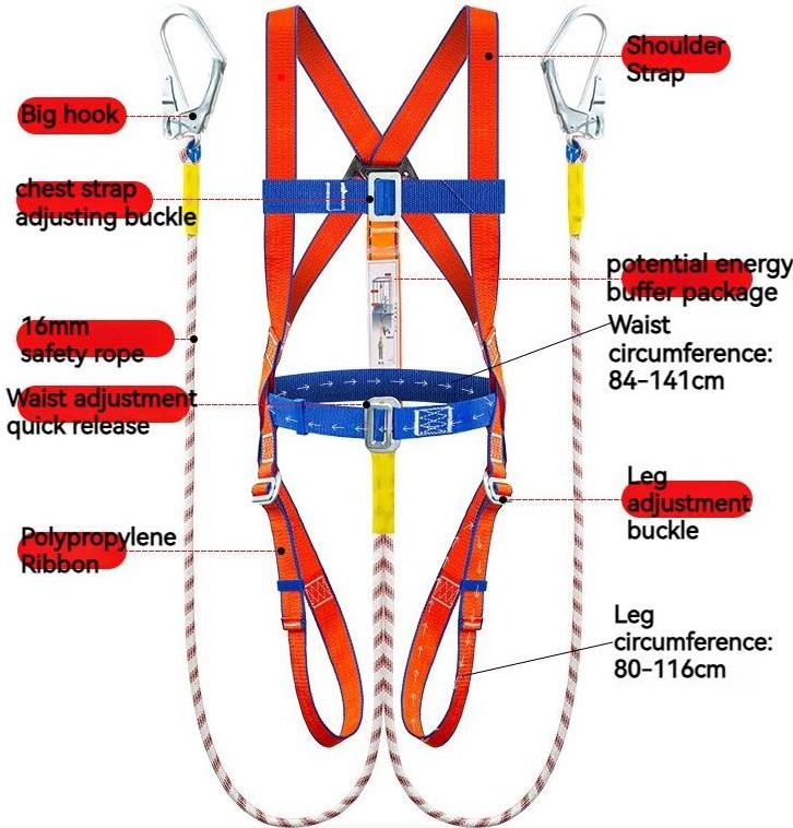 Outdoor Fall Protection Double Large Hooks 5-point Full Body Safety Harness for Work at Height