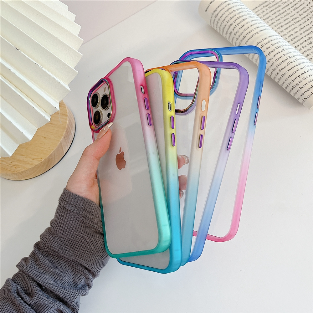 Gradient Color Metal Camera Surround Designer Custom Girl TPU PC Mobile Protector Phone Case For iPhone 13 Pro Max