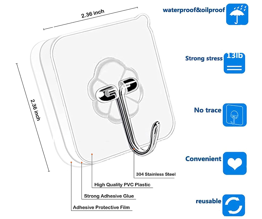 Ultra Grip Hooks Heavy Duty 22 lbs Waterproof Adhesive Wall Hooks