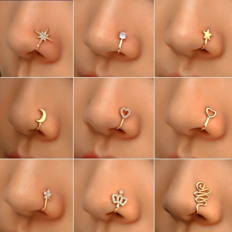 Hifive Crystal Butterfly Non Piercing Clip on Nose Ring Indian Style Nose Cuff Piercing Septum Jewelry fake nose ring