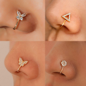 Hifive Crystal Butterfly Non Piercing Clip on Nose Ring Indian Style Nose Cuff Piercing Septum Jewelry fake nose ring