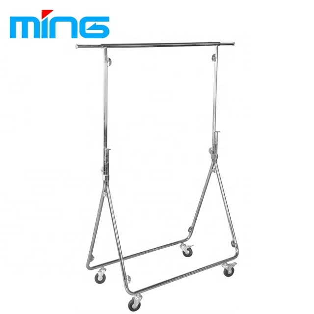 Rolling Single Bar Clothes Rack Collapsible Commercial Garment Rack