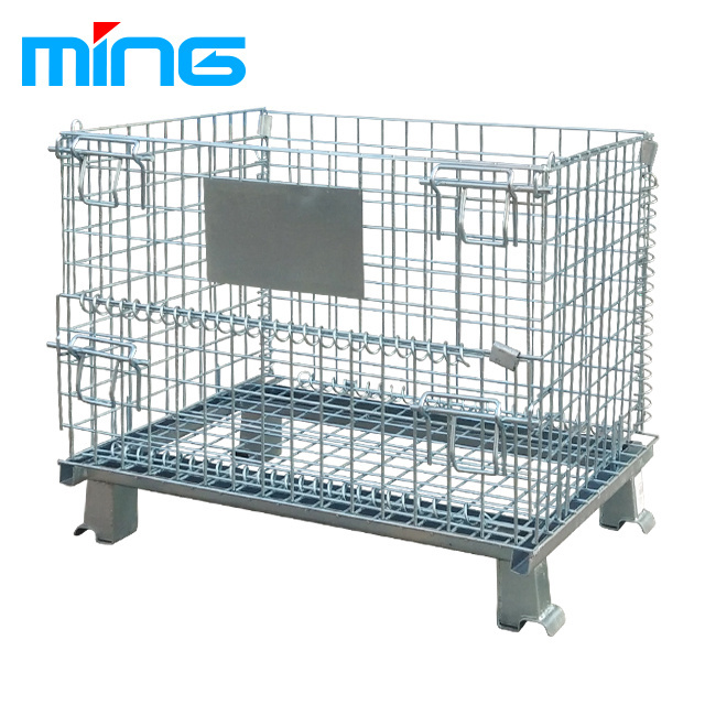 Wire Mesh Foldable Forklift Pallet Cage Collapsible Folding Metal Steel Storage Pallet Cage