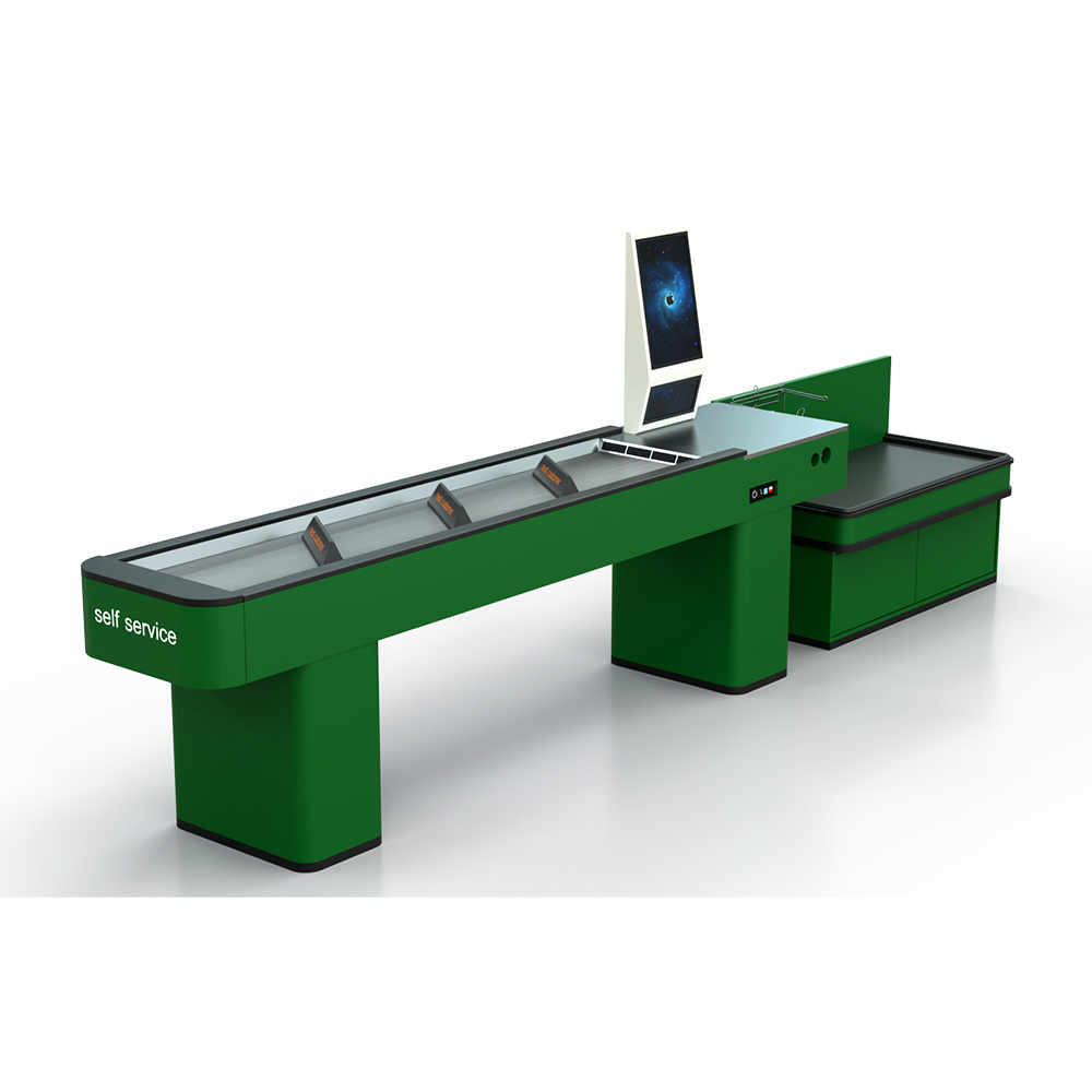 Wholesale Retail Store Self Service Electrical Checkout Counter With Conveyer Belt