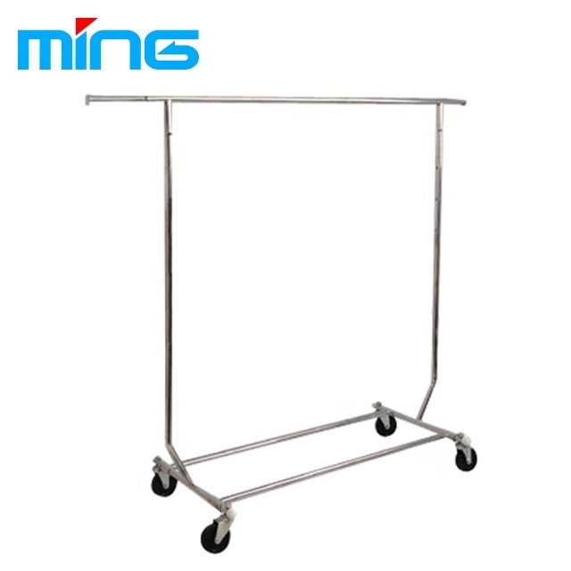 Rolling Single Bar Clothes Rack Collapsible Commercial Garment Rack