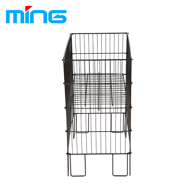 Folding Wire Mesh Cage Dump Bin Display with Adjustable Bottom Shelf