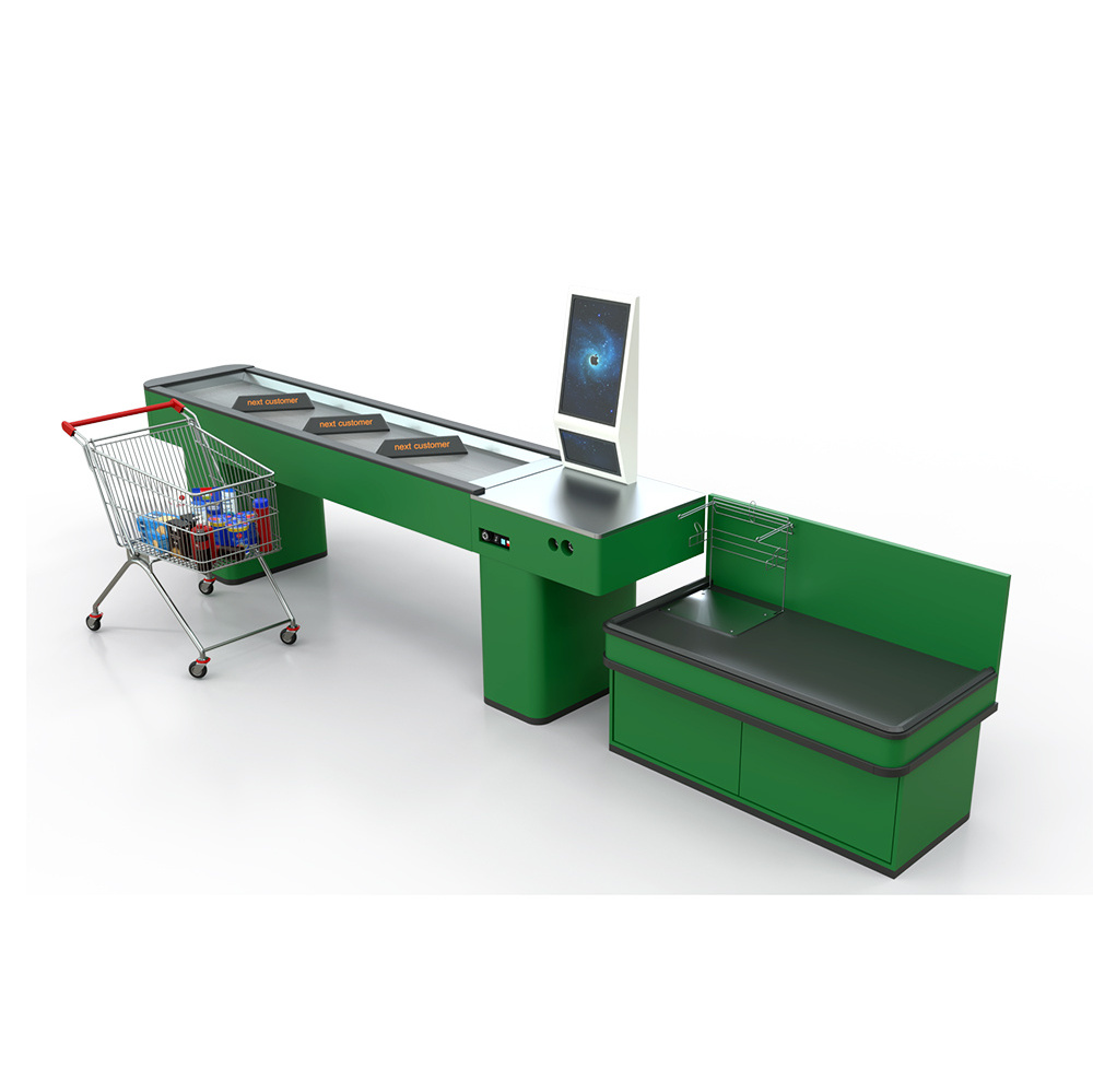 Wholesale Retail Store Self Service Electrical Checkout Counter With Conveyer Belt