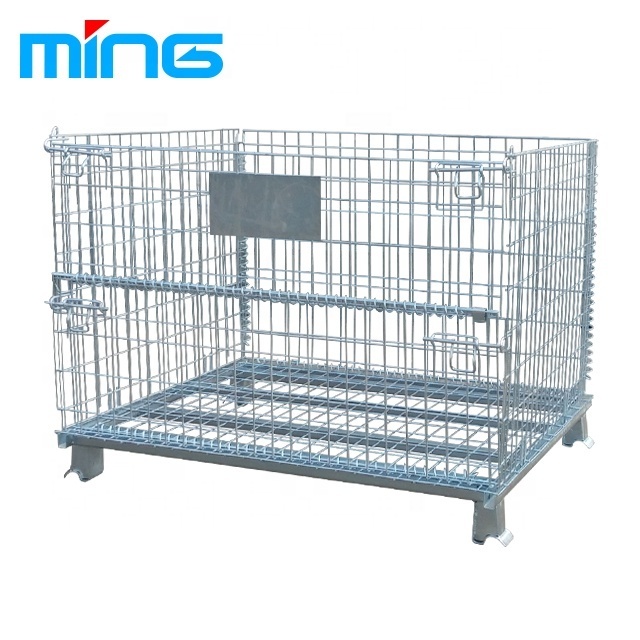 Wire Mesh Foldable Forklift Pallet Cage Collapsible Folding Metal Steel Storage Pallet Cage