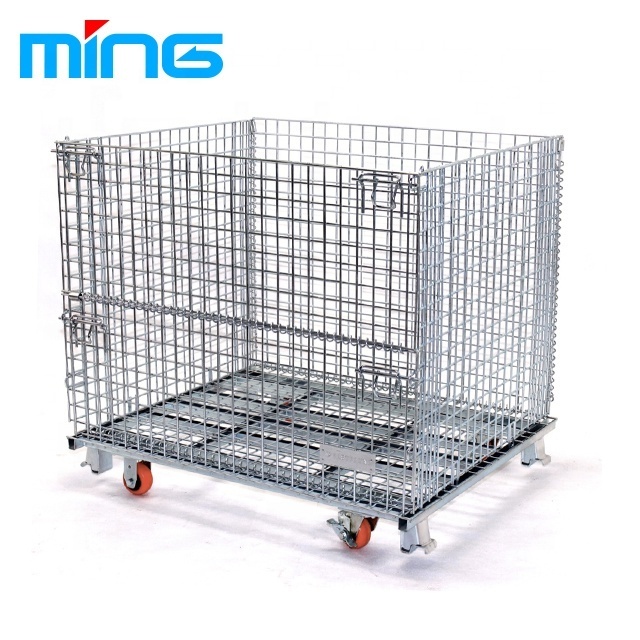 Wire Mesh Foldable Forklift Pallet Cage Collapsible Folding Metal Steel Storage Pallet Cage