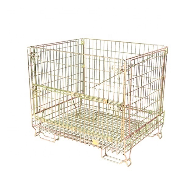 Wire Mesh Foldable Forklift Pallet Cage Collapsible Folding Metal Steel Storage Pallet Cage