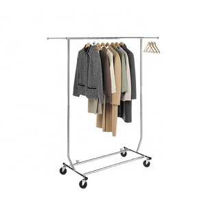 Rolling Single Bar Clothes Rack Collapsible Commercial Garment Rack