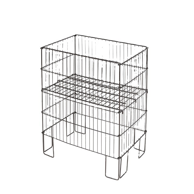 Folding Wire Mesh Cage Dump Bin Display with Adjustable Bottom Shelf