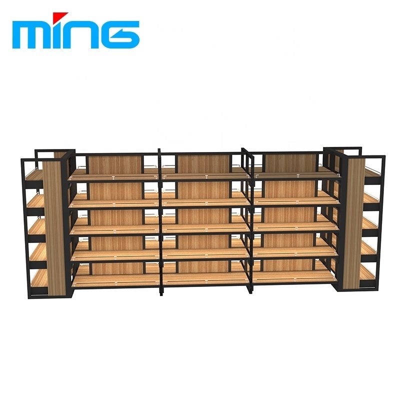 Wood Metal Material Gondola Shelving Super Market Display Shelf