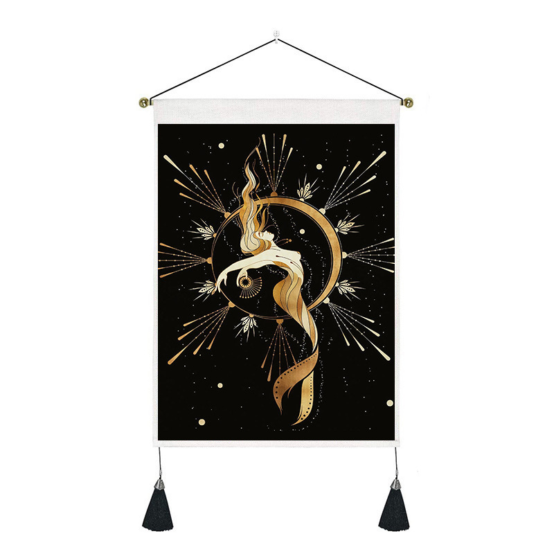 Fashion Moon Girls Home Art Decor Wall Tapestry New Style Wall Hanging Tapestries Black Golden Tassel Home Background Blankets