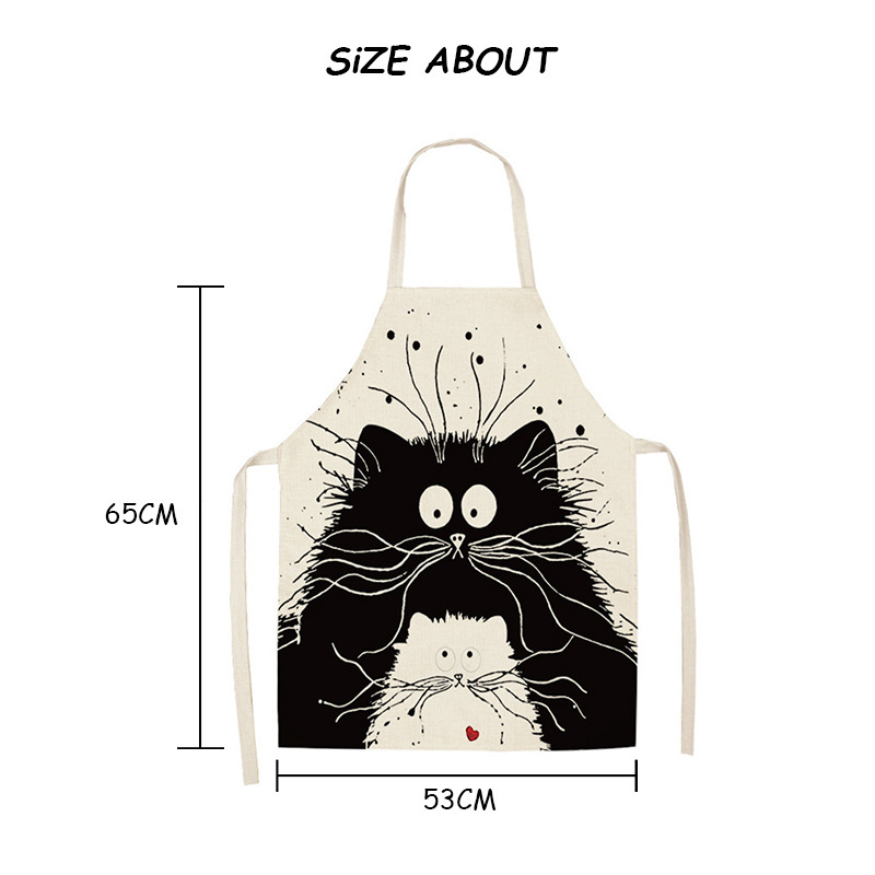 Wholesale Black Cute Cat Printed Kitchen Cooking Baking Aprons 53*65cm Sleeveless Cotton Linen Women Man Home Baking Accessories