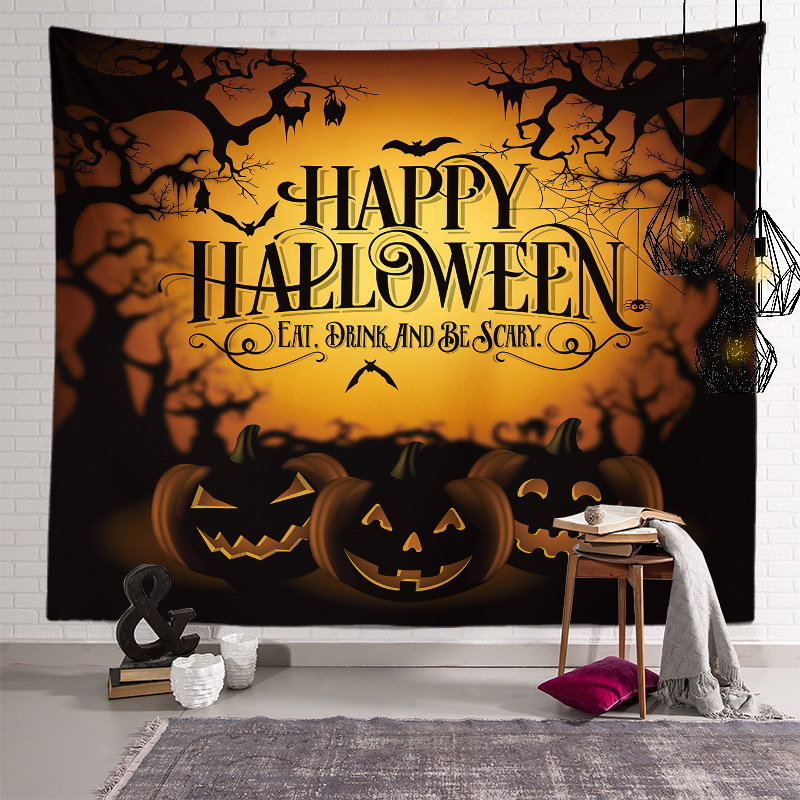 Halloween Party Art Decor Tapestry Pumpkin Bat Printed Wall Hanging Tapestries Custom Living Room Vintage Home Decor Blanket