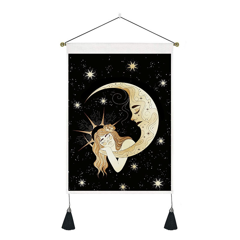 Fashion Moon Girls Home Art Decor Wall Tapestry New Style Wall Hanging Tapestries Black Golden Tassel Home Background Blankets