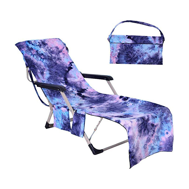 Hot Sale Multi Color Polyester Beach Chair Case Lounge Chair Beach Towel With Side Pocket Summer Quick Dry Cartoon Washcloth