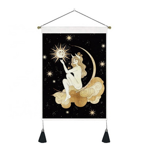 Fashion Moon Girls Home Art Decor Wall Tapestry New Style Wall Hanging Tapestries Black Golden Tassel Home Background Blankets