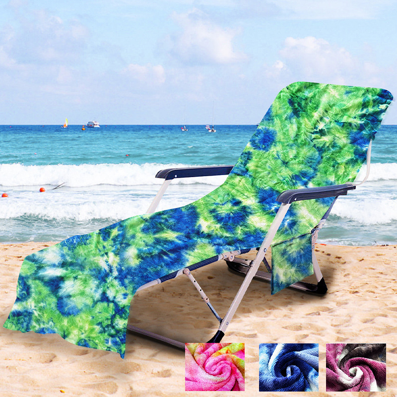 Hot Sale Multi Color Polyester Beach Chair Case Lounge Chair Beach Towel With Side Pocket Summer Quick Dry Cartoon Washcloth