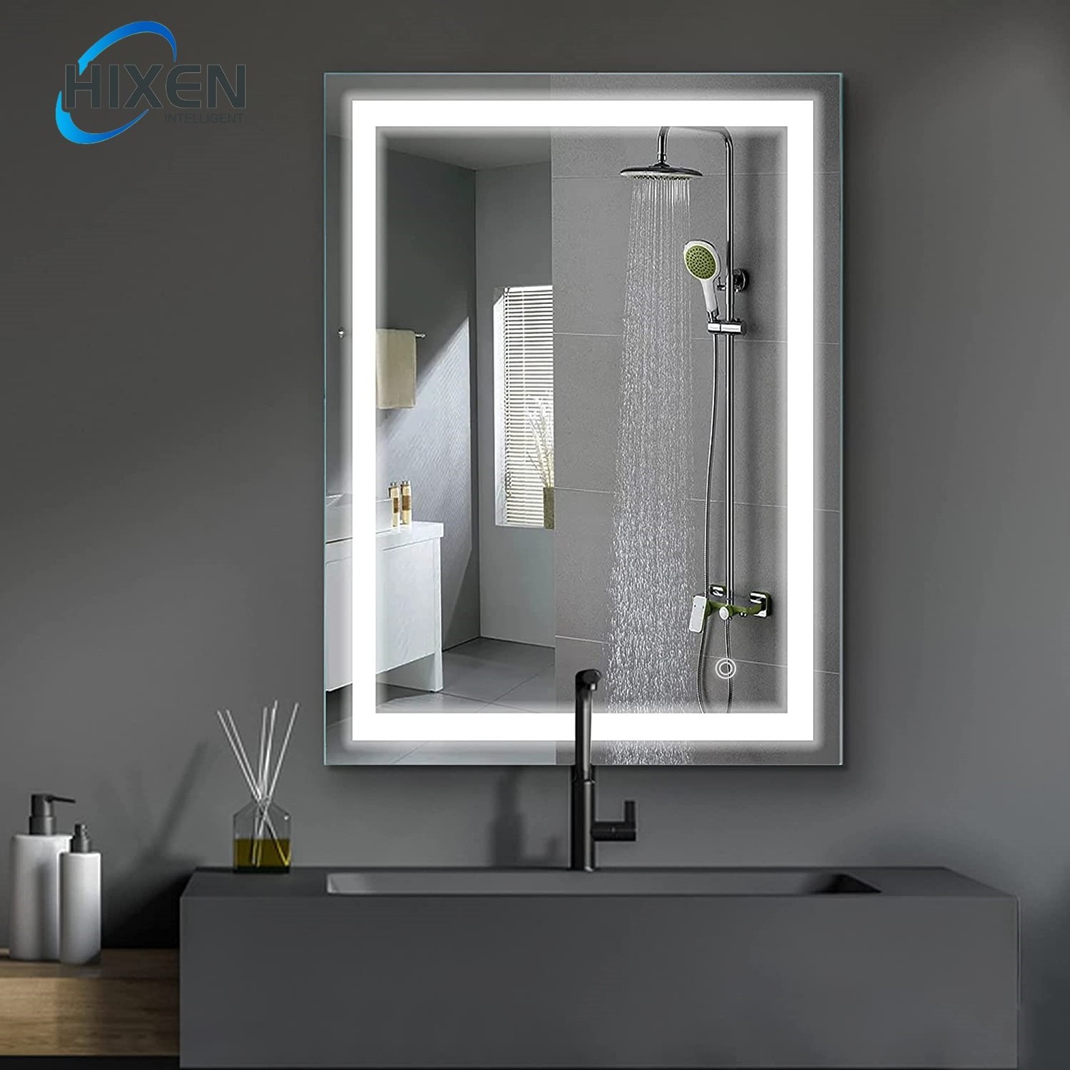 HIXEN 18-5A 600x800 Modern Style Rectangular LED Bath Wall Mounted Bathroom Mirror with Lights