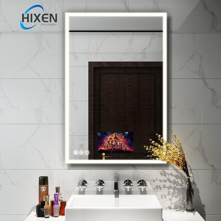 HIXEN 18-1A Wall Mounted Anti Fog IP44 Lighted Led Rectangular Smart Shower Bathroom Mirror With Led Light