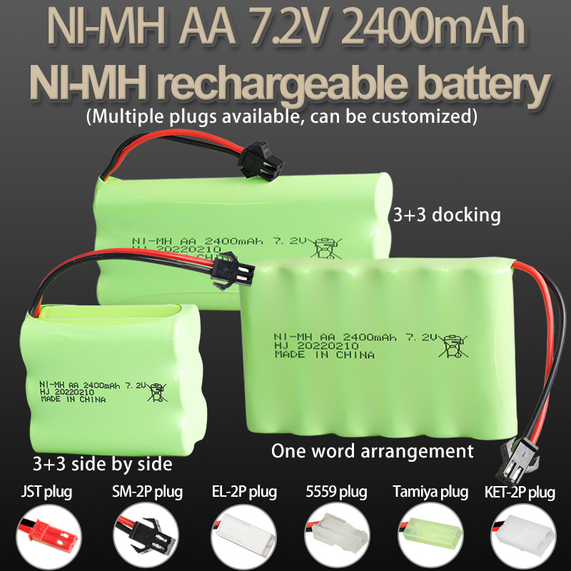 Factory batteries AA 7.2V 2400mAh rechargeable cell pack for model planes electric rc bulldozer metal toy nimh battery pack