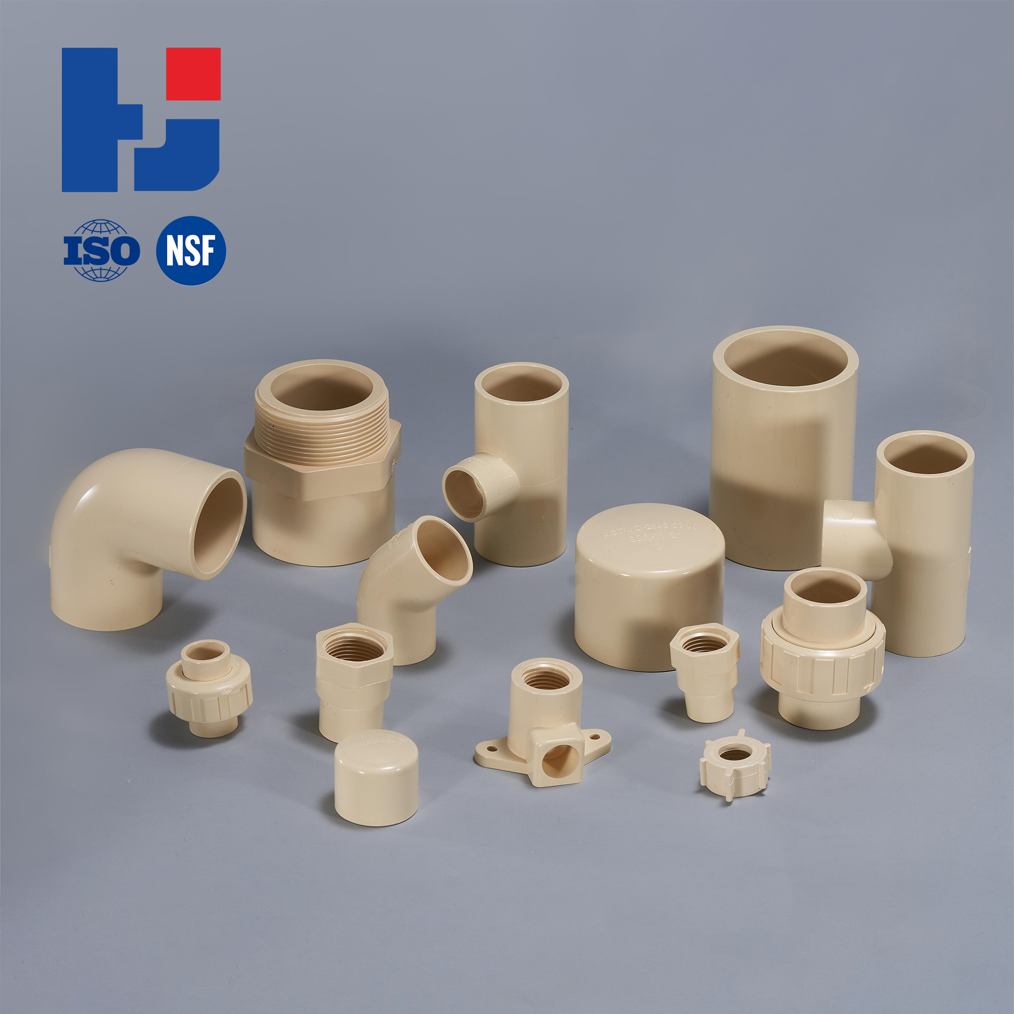 HJ Factory  CPVC ASTM D2846 hot cold Water Pipe Fittings Coupling Male Adapter Tee 90 Deg Elbow