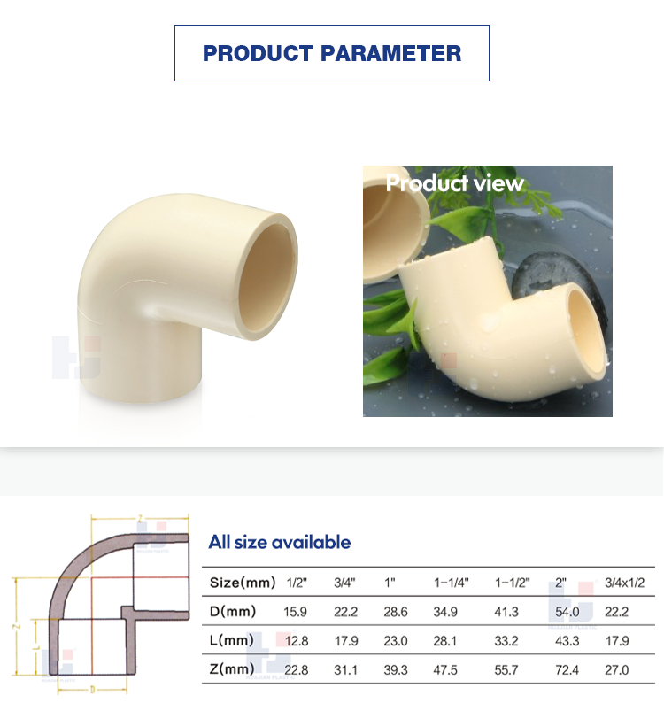 HJ Factory  CPVC ASTM D2846 hot cold Water Pipe Fittings Coupling Male Adapter Tee 90 Deg Elbow