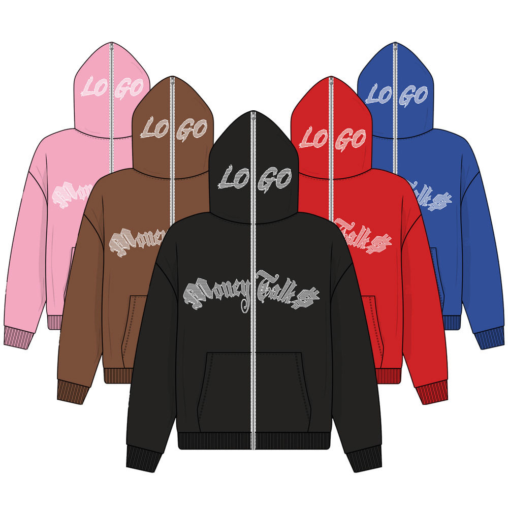 New Design Full Face Zip Up Hoodie Over Face Men's Hoodies Custom Logo Hip Hop Men Zipper Hoody Sweatshirt