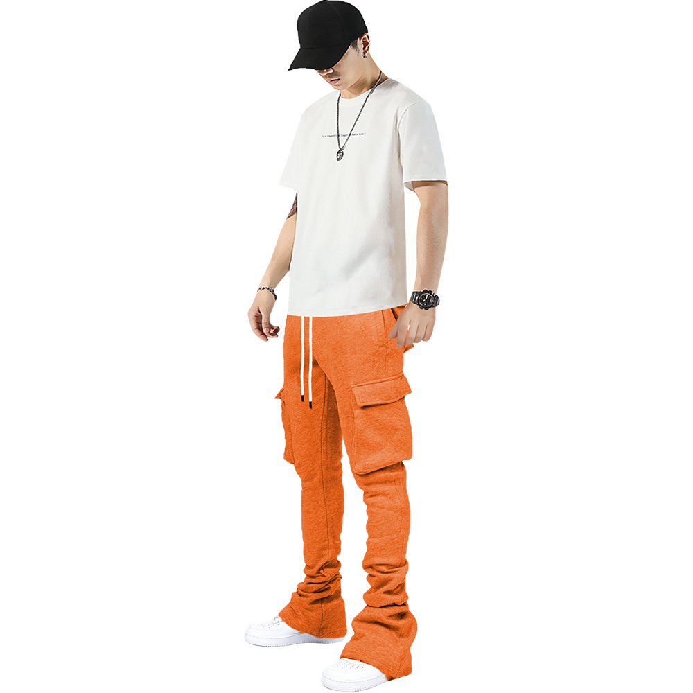 New Fashion Stacked Sweat Pants Men Streetwear Cargo Pants Sweatpants Stacked Jogging Flare Pants With Pockets