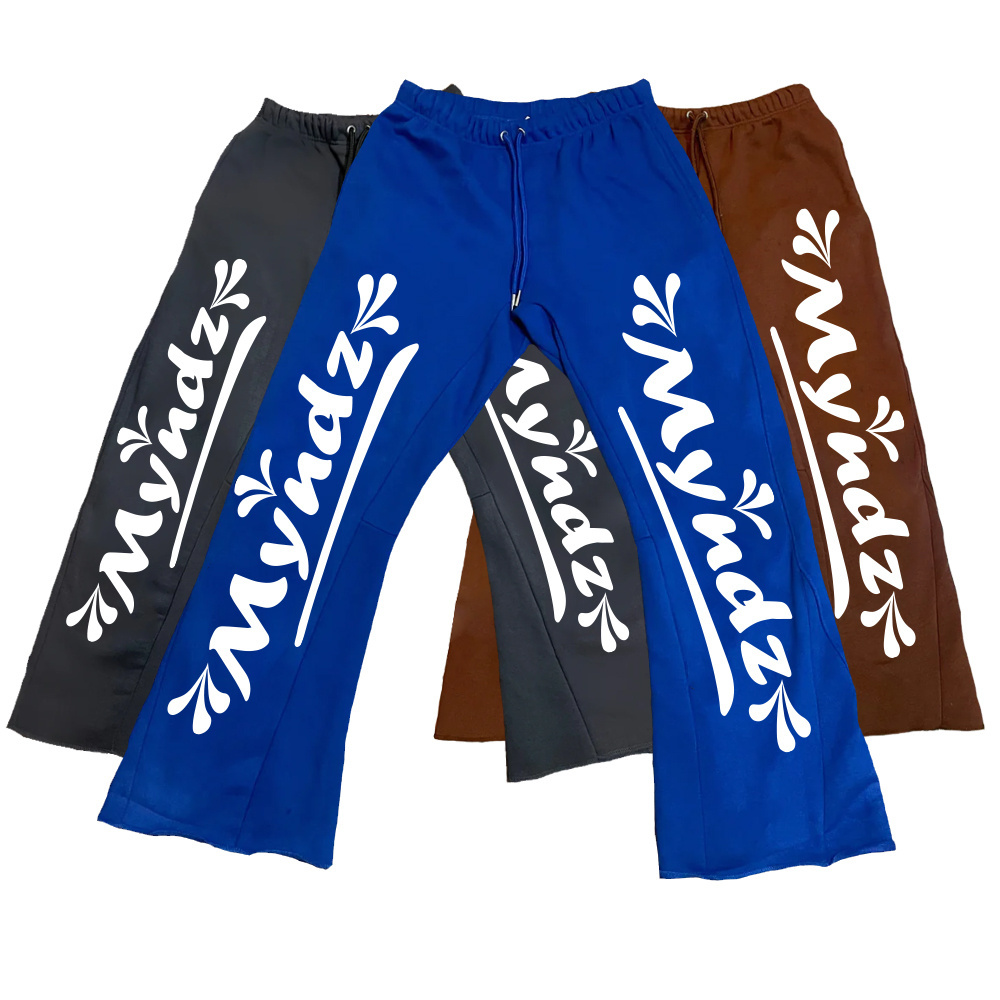 Puff LOGO Pants Wholesale Flare Sweat Pants French Terry Cotton Sweatpants Men Street Flare Sweatpants