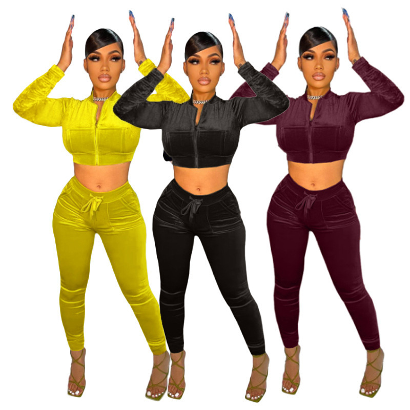 Velvet Velour Tracksuits Two Piece Pant Set Winter Women Workout Fall Sexy 2 Piece Stacked Pants Jogger Set Sweat Suits