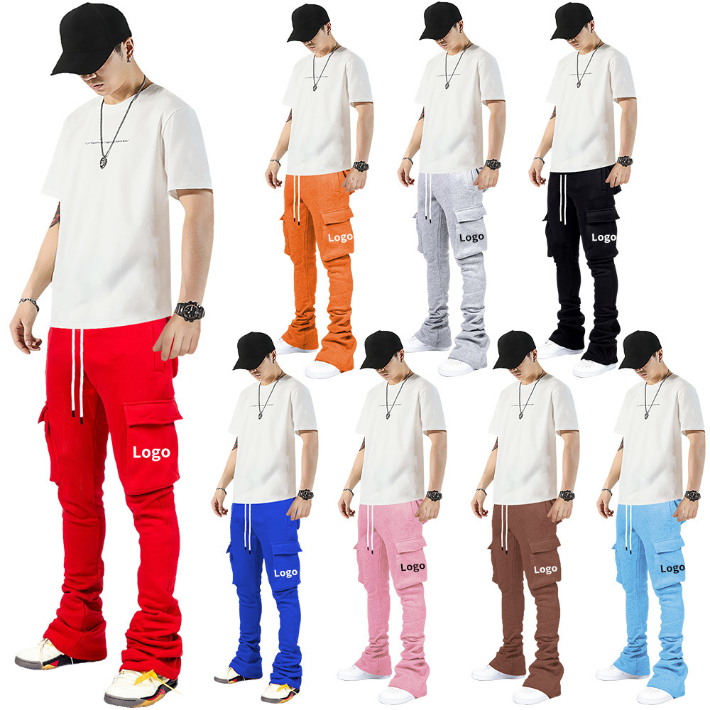 New Fashion Stacked Sweat Pants Men Streetwear Cargo Pants Sweatpants Stacked Jogging Flare Pants With Pockets