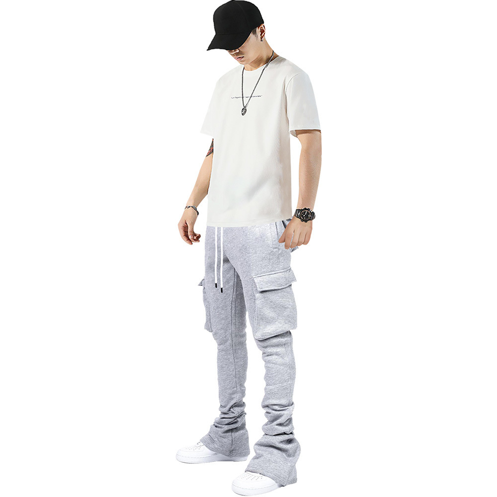 New Fashion Stacked Sweat Pants Men Streetwear Cargo Pants Sweatpants Stacked Jogging Flare Pants With Pockets