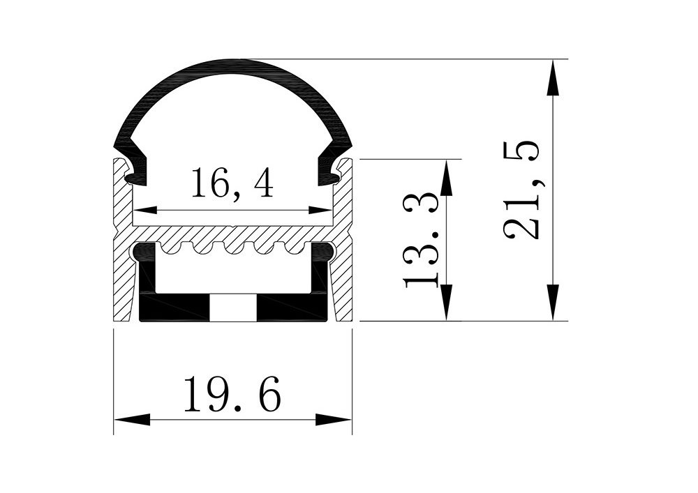 Wide 19.6mm Led aluminum profile extrusion channel with curved cove  for wall and ceiling strip light