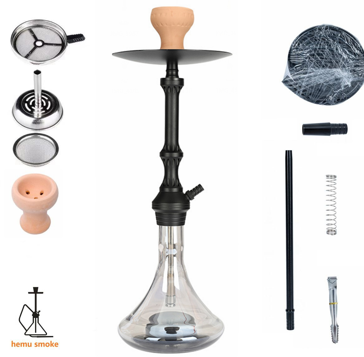 2022 New Aluminum Click Shisha medium Hookah Set Turkey Hookahs Sisha Black Color