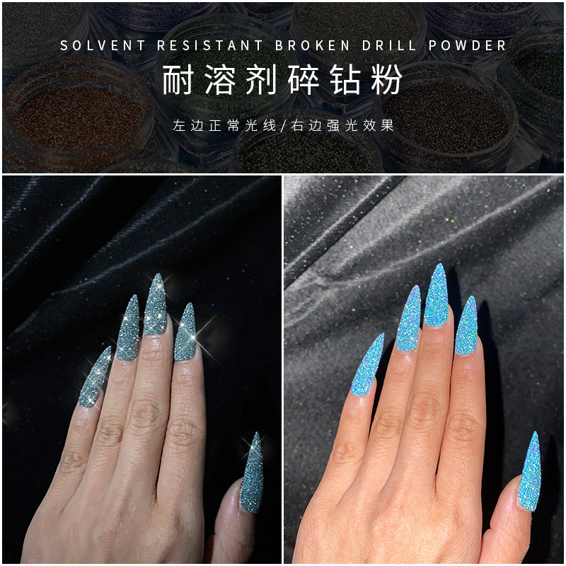 Reflective nail powder solvent resistant colors changing glitter diamond fine powder for nail polish