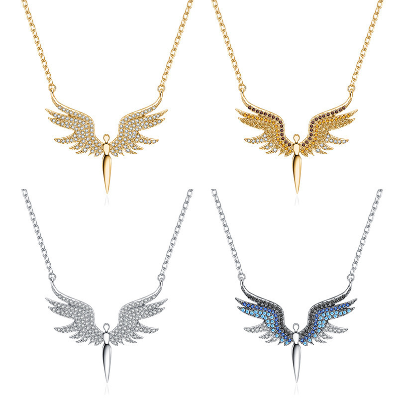 18k Gold Plated Angel Wings Pendant Necklace Stainless Steel Micro Zircon Fashion Jewelry For Women