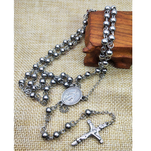 Fashion 6mm Prayer beads Stainless Steel Cross Necklace Hip-hop for men jewelry