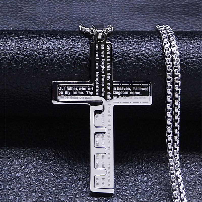 Wholesale High Quality Stainless Steel Box Chain cross Prayer jewelry Catholic Necklace