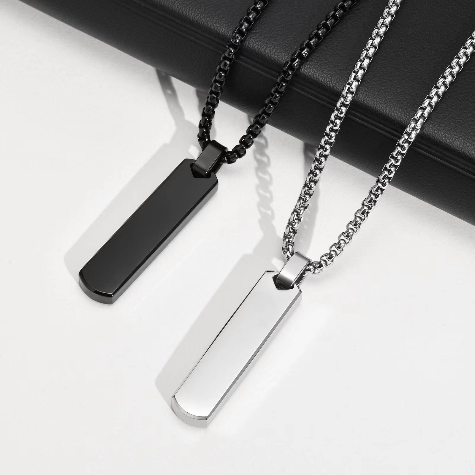 Mens Personalized Bar Necklace Stainless Steel Customized Engravable Vertical Bar Necklace Jewelry